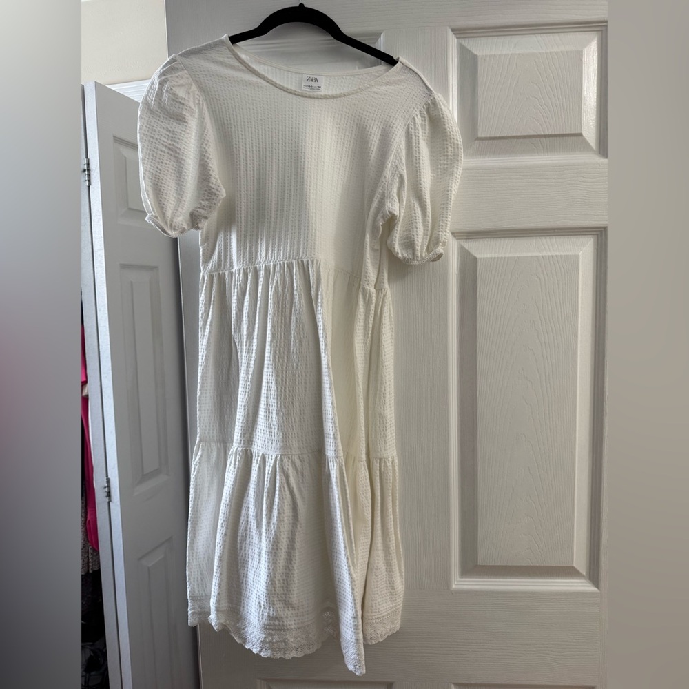 Zara White Textured Kids Dress